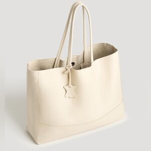 Adoratti THE CARRYALL LEATHER TOTE Ivory Hand Crafted In Italy Travel Work Tote